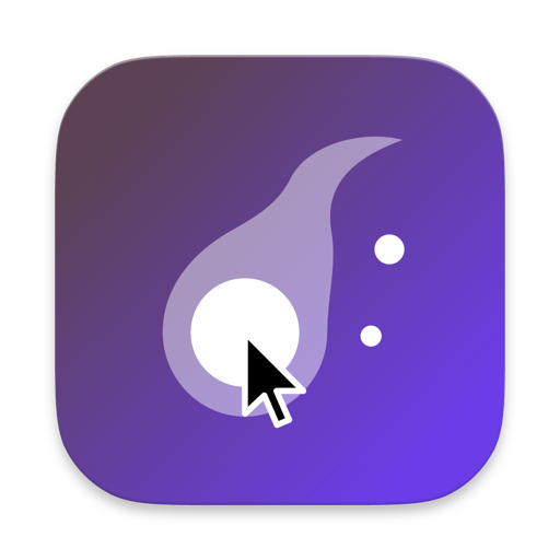 Cursor Fatuus app icon: a wisp of pale fire with a mouse pointer at its heart